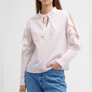 Harshman Indre Pink Striped Cutout Linen Blend Blouse Plus 1X Women Top 1267